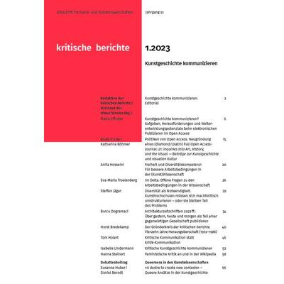 Kritische Berichte : Zeitschrift für Kunst- und Kulturwissenschaften / Jahrgang 51, Heft 1.2023, Taschenbuch von , Arthistoricum.net,