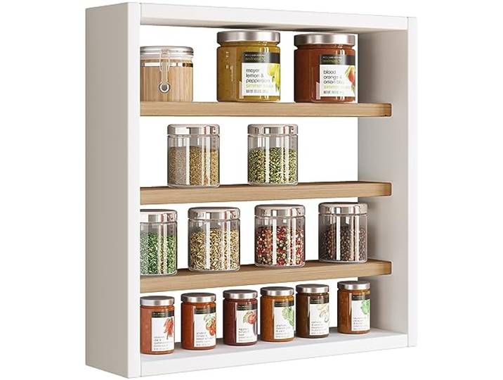 VCM Étagère murale en bois Tableau mural Cuisine Épices Cuisine Collectionneur Vitrine Esaldi S Blanc/Chêne miel