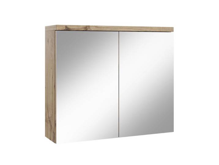 Meuble à miroir Toledo 80 x 60 cm Chêne châtaignier - Miroir armoire salle de bains verre rangement