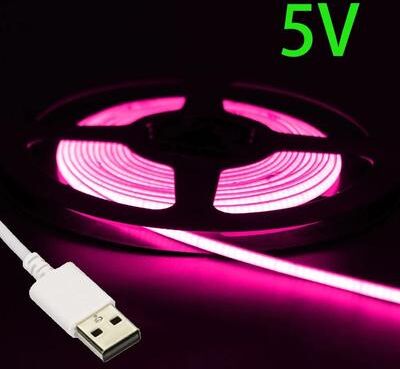 Uplift Essentials USB 5V COB LED Strip Light Ultra Thin Multicolor Tape 2m 5v 2.7mm pink