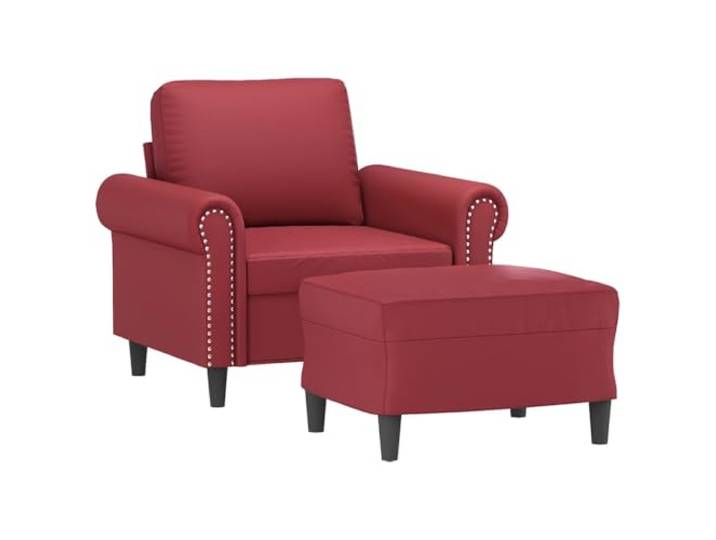 KTHLBRH Sessel mit Fußstütze Weinrot 60 cm aus Kunstleder Gestell aus Metall und Sperrholz, Polsterung aus Schaumstoff, Tragkraft 110 kg, modernes Design