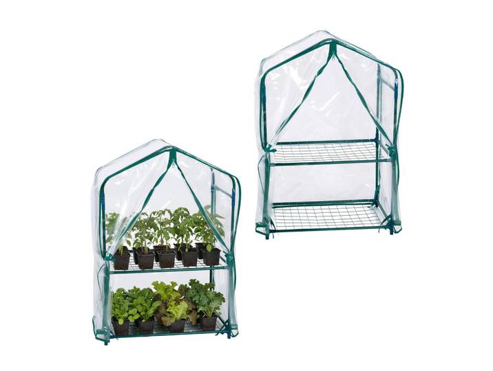 Relaxdays Gewächshaus Grün Transparent 2er-Set PVC-Folie 95x59x39 cm, Mehrfarbig, Kunststoff, Metall, 59x95x39 cm, Gartenzubehör, Gewächshäuser