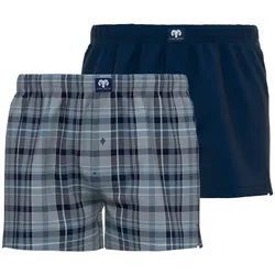 CECEBA Herren Web-Boxershorts, 2er Pack - Unterwäsche, Unterhose, Baumwolle, Logo, Karo, einfarbig Blau / XL