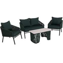 PROREGAL Gartengarnitur Lounge-Set Gartenlounge Sofa Sessel Tisch Seilgeflecht Rope Stoff/Textil (180g/m2) Grün