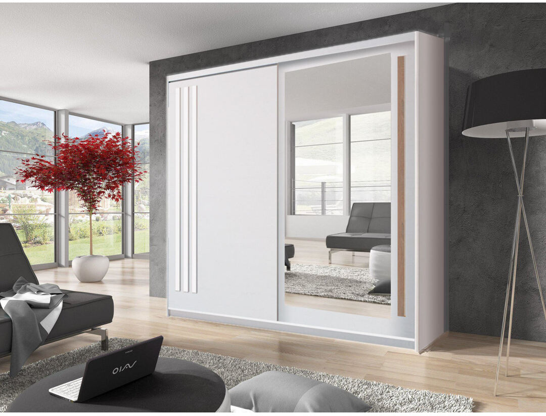 Hykkon Barnabas 2 Door Wardrobe White 216cm H X 200cm W X 59cm D