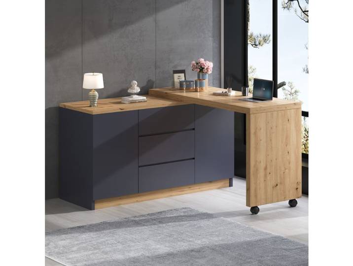 Bureau D Angle Rotatif Gris Chene Bureau Pliable FloraGrace Pour Bureau Ou Chambre Rangement Mobile 120x50x76 5cm