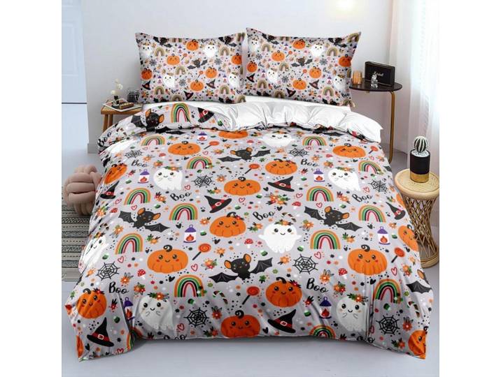 Bettwäsche-Set Halloween Motiv 4-teilig 135x200 cm, Mehrfarbig, 135x200 cm, Heimtextilien, Bettwäsche & Leintücher, Bettwäsche