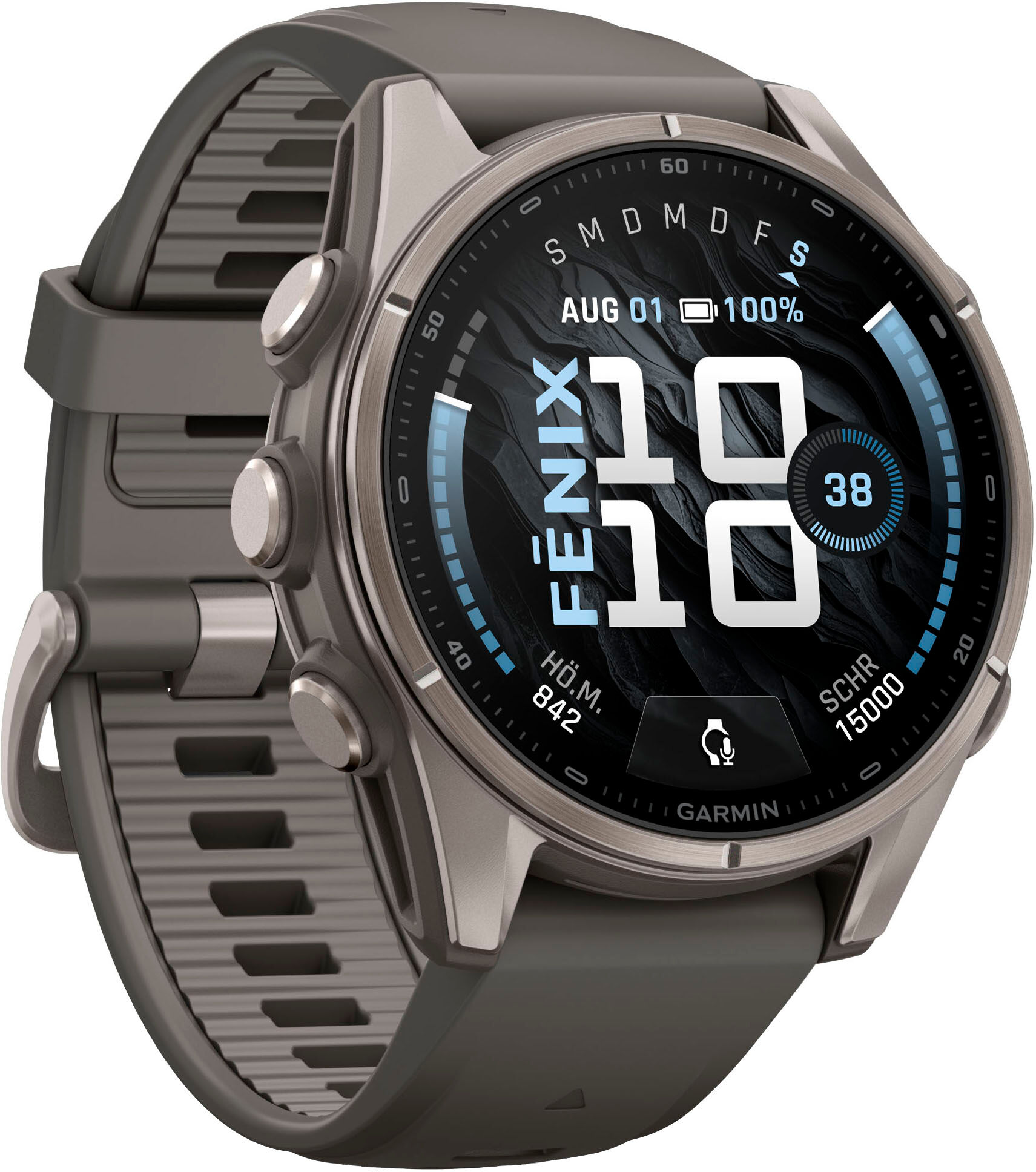 Garmin Smartwatch "Fenix 9", grau, kieselgrau, titan 1, 43mm, ohne eSIM, Smartwatches, Smartwatch