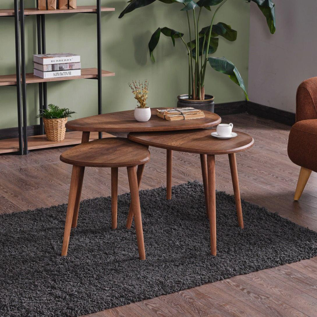 Skye Decor Alvin Salontafelset Walnoot - Walnootfineer en MDF - B/D/H: 80 x 52 x 50 cm