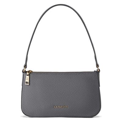 Schultertasche LAZAROTTI "Bologna Leather Pochette Schultertasche Leder 22 cm", Damen, Gr. B/H/T: 4cm x 12cm, grau, Leder, Taschen Schultertasche