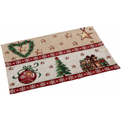 Platzset DREAMS "Gobelin, Weihnachtsdeko", beige (rot, beige, grün), B:32cm L:48cm, Obermaterial: 65% Baumwolle, 35% Polyester, Platzsets, rechteckig, aus Stoff, waschbar