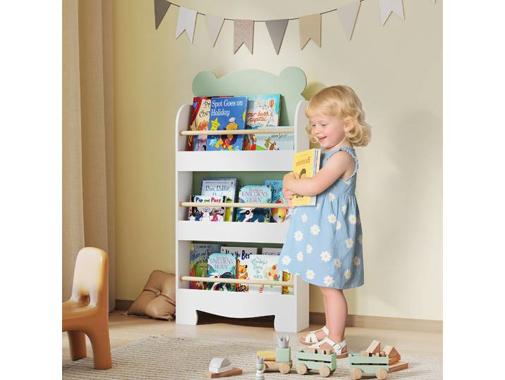 AIYAPLAY Étagère Enfant 3 Niveaux Ours Vert 55x15x110 cm