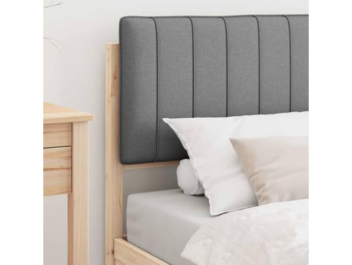 KTHLBRH Bett mit Kopfteil, hellgrau, 90 x 190 cm Massives Kiefernholz, Lattenrost, kein Boxspringen erforderlich, einfache Montage