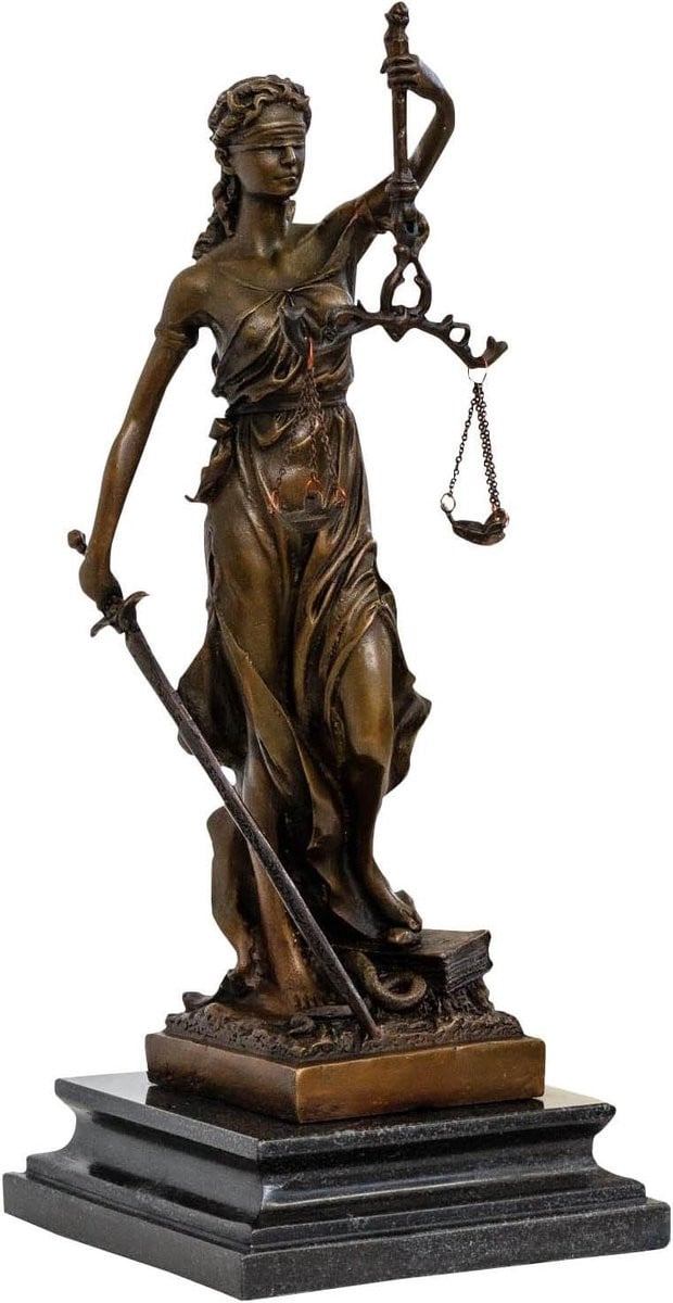 Handgemaakt bronzen Justitia sculptuur in antieke stijl, Hoogte: 35 cm, Veelkleurig