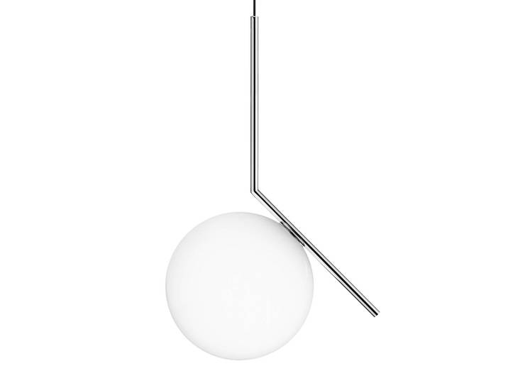 FLOS Designer Hängelampe IC S2, dimmbar, chrom / silber, für Wohn- / Esszimmer, Glas, Design, Pendelleuchte