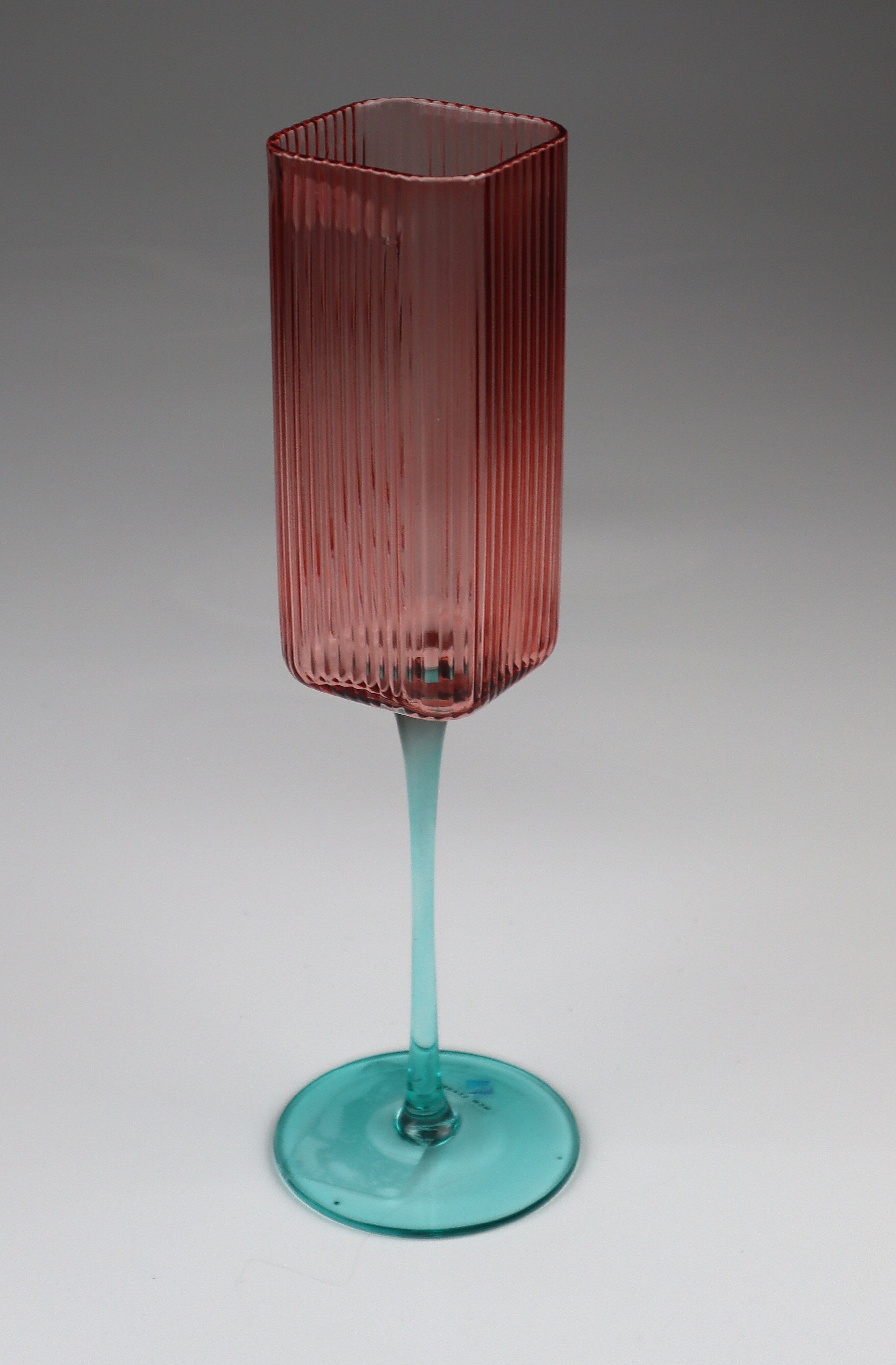Sektglas AM DESIGN "Handgefertigt", rosa (pink, blau), B:8cm H:25cm, Glas, Trinkgefässe, Sektglas, 3er Set pink, blau 25cm