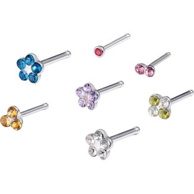 Nasenpiercing-Set FIRETTI "Multipack Schmuck Geschenk Edelstahl Piercing Nasenstecker Flower", bunt (edelstahl, bunt, blutrot, fuchsia, champagner, grün, kristallweiß, lavendel, blau), Piercings, Damen, Edelstahl, mit Preciosa Crystal
