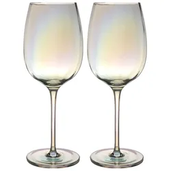 Intirilife 2x Wein Glas mit Regenbogen Schimmer und Wellenform - 440 ml - Weißwein Rotwein Glas Kelch Spülmaschinenfest Kristallglas stoßfest