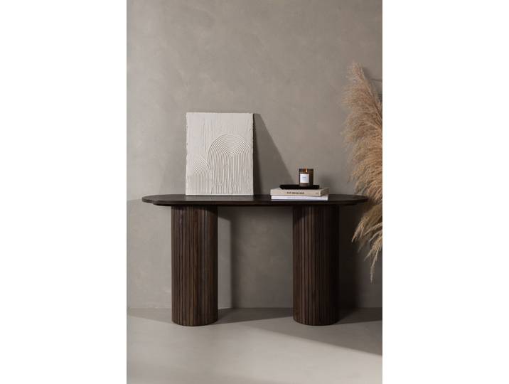 Beistelltisch VENTURE HOME Bianca, ovaler Konsolentisch mit Holzfurnier-Optik, 130 × 40 cm , braun (mocca, mocca, mocca), B:40cm H:72cm T:40cm, Tische, Beistelltisch, Ablagetisch, Furnier, oval, hoch, geräumig, edel