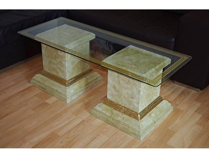 Antikes Wohndesign Glas Couchtisch Wohnzimmertisch Steintisch Marmor Optik