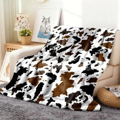 Uplift Picks Cow Print Flannel Throw Blanket Soft Lightweight All Season Blanket tricolor Cowhide 150x200cm