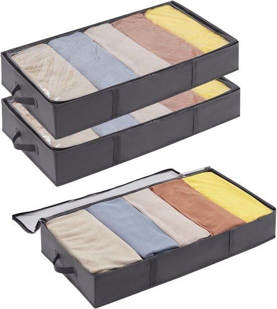 Famanu Set van 3 Opbergzakken voor onder het bed met deksel, Grijs