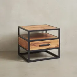 KADIMA DESIGN Massiver Sheesham-Holz Nachttisch, Stilvolle Industrie-Optik, Stauraum, robustes Stahlgestell.