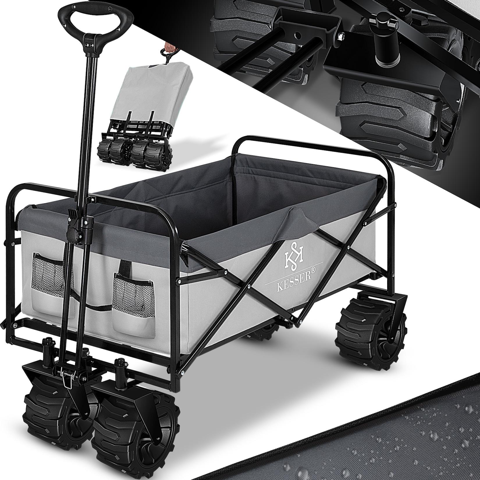 KESSER® Bollerwagen faltbar mit Breite Reifen Handwagen Transportkarre Gerätewagen inkl. 2 Netztaschen klappbar Kunststoff-Reifen bis 150 kg Tragkraft transportwagen Gartenanhänger