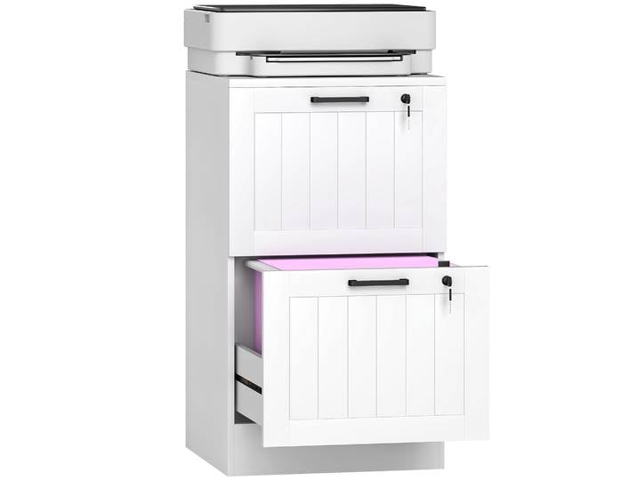 Homcom Armoire de classement de bureau avec 2 tiroirs, armoire de bureau avec serrures, dossiers suspendus pour A4