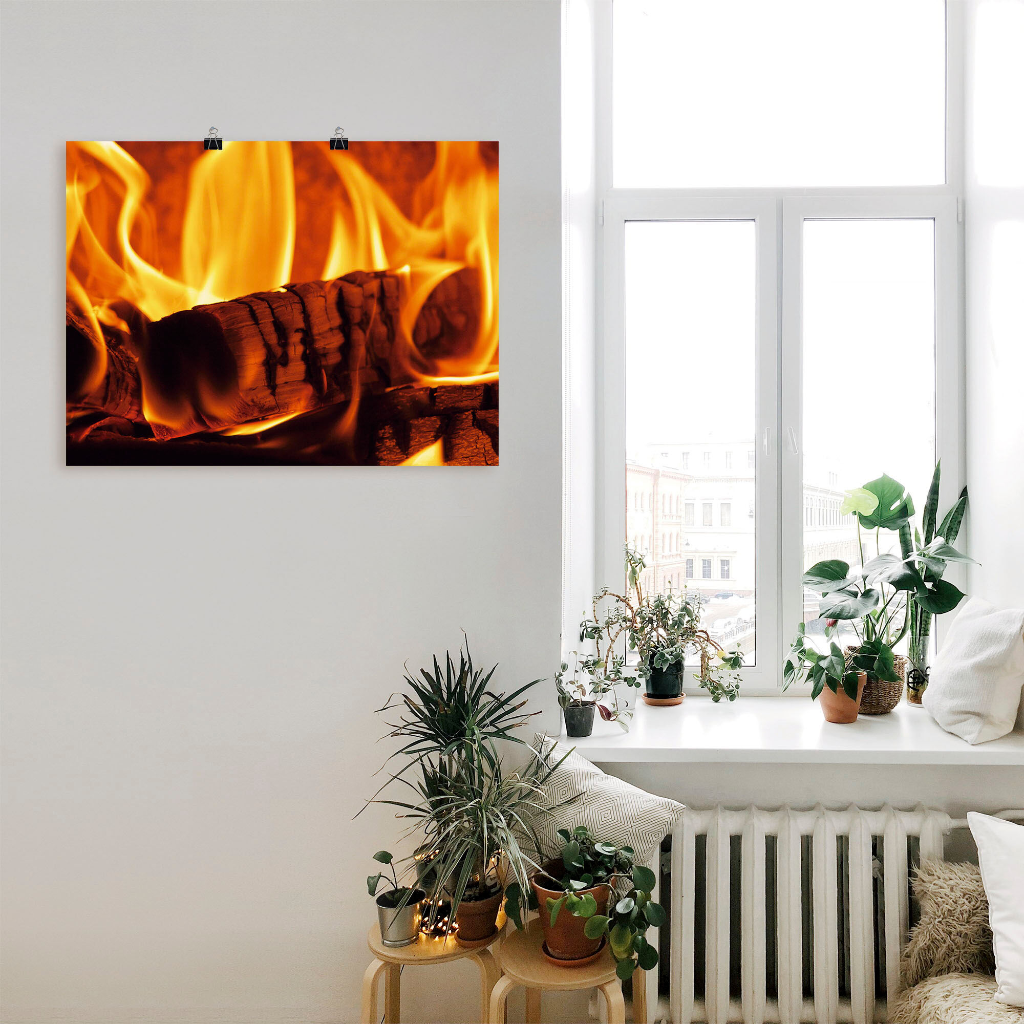 Poster ARTLAND "Kaminfeuer 3", orange (farbe bild(er): orange), B:60cm H:45cm, Bilder, Poster, ohne Rahmen farbe bild(er): orange B/H/T: 60cm x 45cm, Poster Arrangements Querformat, 1 Stk.