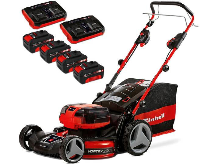 Akkurasenmäher EINHELL GP-CM 36/47 S HW Li (4x4,0Ah) , rot (weiß, neutral), B:61cm H:46cm T:91,5cm, Rasenmäher, Akkurasenmäher, mit Radantrieb, 4 Akkus und Ladegerät