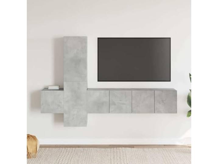 HEFZGDB 5-TLG. TV-Schrank-Set Betongrau Holzwerkstoff mit Wandmontage und reichlich Staufächer für Aufbewahrung