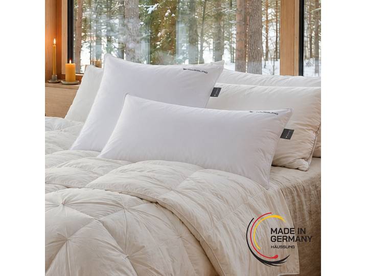 Federkopfkissen HAEUSSLING Hygge Home, verschiedene Grössen, DIN Certco biobasiert >85% , weiss (weiß), B:40cm L:80cm, Bezug: 100% Baumwolle. Füllung: 85% Entenfeder, 15% Entendaune, Kopfkissen, Federkopfkissen