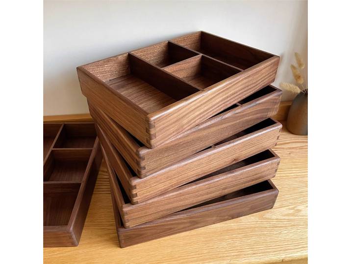 Organisateur de bureau en noyer massif, compartiment, boîte de rangement en bois fabriquée avec précision pour fournitures de bureau et papeterie