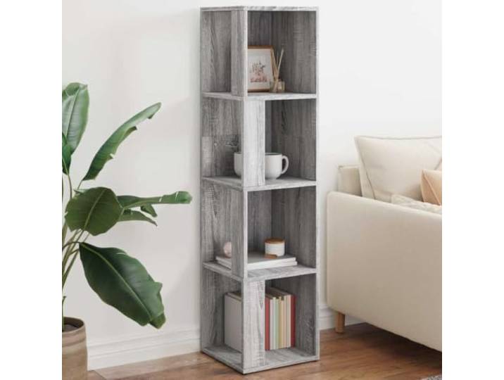 GPWERSDF Eckregal Grau Sonoma 33x33x132 cm Holzwerkstoff mit 4 Fächern 4 Fächer, kompaktes Design, Seitenwände, feuchtes Tuch reinigbar, Wandhalterung enthalten