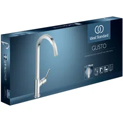 Ideal Standard Gusto Einhebel-Küchenarmatur, mit hohem Auslauf, Niederdruck, Ausladung 204mm, eckig, BD411AA, Farbe: Chrom