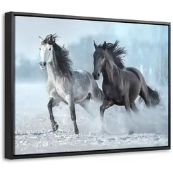 LEINWAND Bilder mit Rahmen - Pferde - Winter - Tiere - Natur - Schnee - 40x30