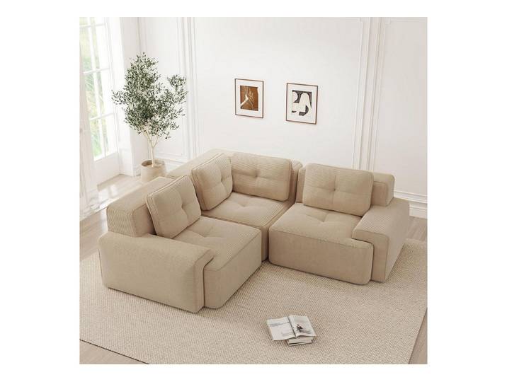 LuxusKollektion Ecksofa Sektionssofa modulares Ecksofa Cord Sofa tiefe Sitzfläche Beige 3C