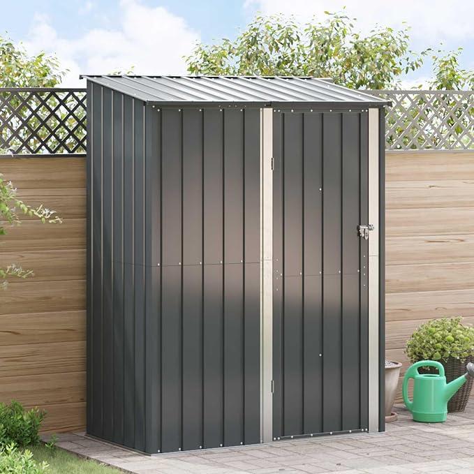 Metall Gartenhütte Anthrazit 153,5 x 86 x 200 cm, Gartenschuppen und Gerätehaus für Werkzeug Fahrrad Rasenmäher Grill, abschließbarer Wetterschutz für Terrasse Balkon Hof Kleingarten