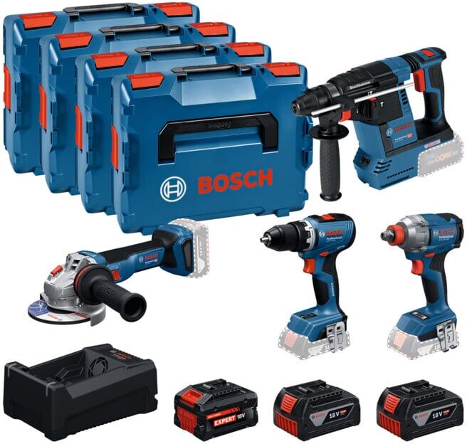 BOSCH Set d’outils électroportatifs GSR 18V-65 GDX 18V-285 GBH 18V-26 GWS 18V-11 2x batterie 5,0 Ah (0615A500BJ)