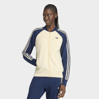 Outdoorjacke ADIDAS ORIGINALS "SST CLASSIC TRACK", Damen, Gr. XL, beige (warvan, nindig), Obermaterial: 50% Baumwolle, 43% Polyester, 7% Elasthan, Rundhals, Jacken Outdoorjacke, sportliche Outdoorjacke, Modell SST TT