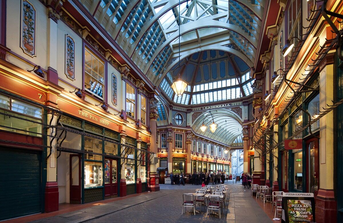 Fototapete PAPERMOON "LEADENHALL MARKT-LONDON ARCHITEKTUR GALERIE ARKADE XXL", bunt, B:2,5m L:1,86m, Vlies, Tapeten, Fototapete bunt B/L: 2,5m x 1,86m, Bahnen: 5 Stk.