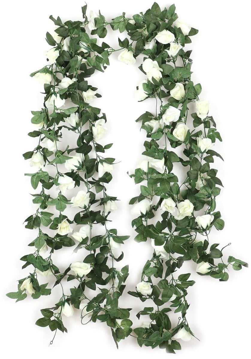 Set van 2 kunstbloemenranken met rozen decoratie, 220 cm