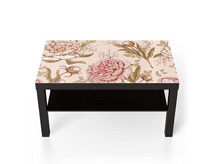 DEQORI Glastisch schwarz groß 90x50 cm Motiv Prächtige Pfingstrosen ausgefallener Beistelltisch aus Glas Hochglanz Couchtisch fürs Wohnzimmer moderner Couch Tisch mit Design