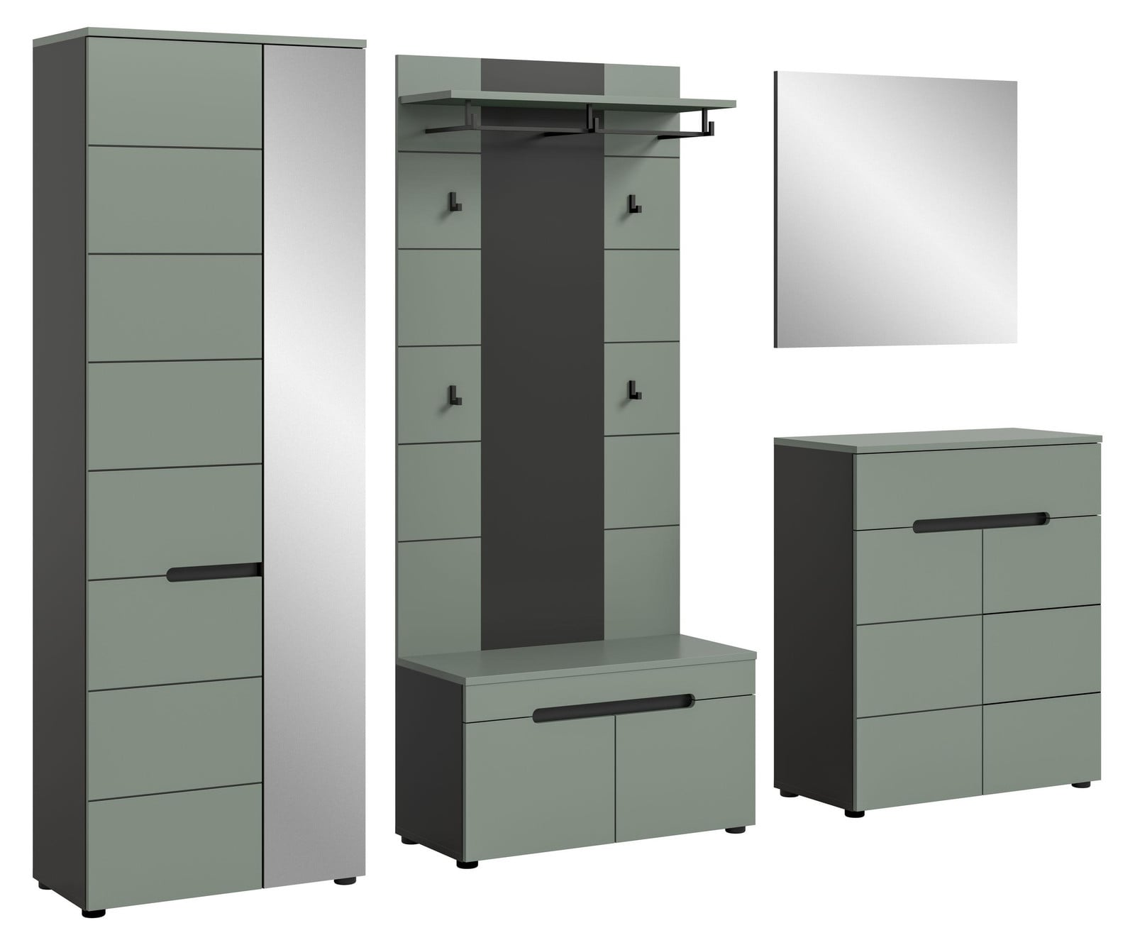 Canu garderobe opstelling C11 in stofgroen en donkergrijs