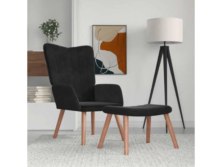 NLQMSU Relaxsessel mit Fußstütze, Velours, Schwarz Stahlrahmen, Füße aus Holz, Schaumstoffpolsterung, max. Belastung 110 kg, Verwendung im Wohnzimmer