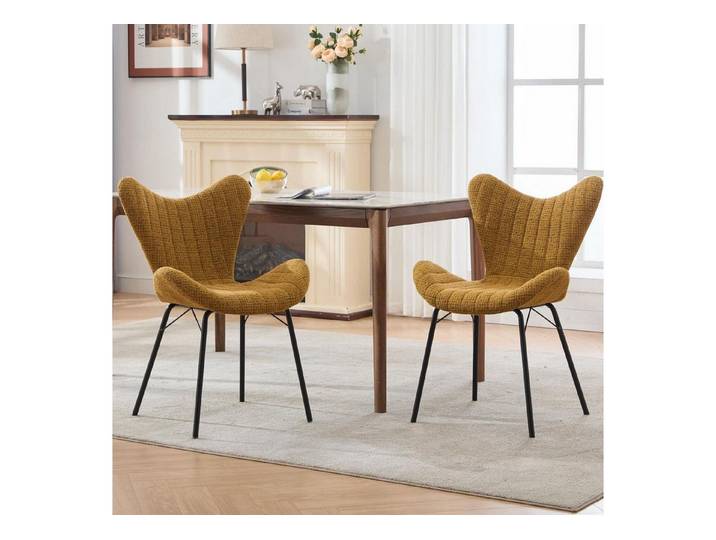 LuxusKollektion Esszimmerstuhl Esszimmerstühle 2er Set Chenille Gelb Flügelrücken