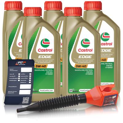 Castrol 5x 1 L EDGE 5W-40 + Ölwechsel-Anhänger + Einfülltrichter [Hersteller-Nr. 15F7D5]