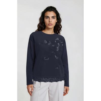 Sweater MILANO ITALY, Damen, Gr. M, blau, Sweatware, Material: 88% Baumwolle, 12% Polyester, Glitzermuster, regular fit normal, Rundhals, eingesetzt gerader Abschluss, Sweatshirts Sweater, mit Baumwolle