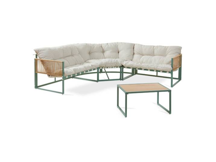 casa.pro Gartenmöbel-Set 4 Tlg. Karg, Grün, Beige, Metall, Kunststoff, 4-teilig, rechteckig, Gartenmöbel, Gartengarnituren, Gartenmöbel-Set
